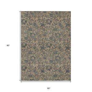 Homeroots 3' Elegant Blue Gray Charcoal Floral Washable Area Rug For Indoor Or Outdoor Spaces, Durable Design 5' X 8' Polyester 586277