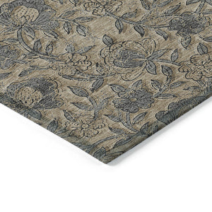 Homeroots 3' Elegant Blue Gray Charcoal Floral Washable Area Rug For Indoor Or Outdoor Spaces, Durable Design 5' X 8' Polyester 586277