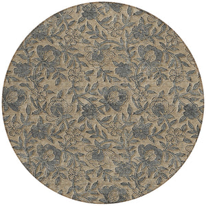 Homeroots 3' Elegant Blue Gray Charcoal Floral Washable Area Rug For Indoor Or Outdoor Spaces, Durable Design 8' Round Polyester 586278