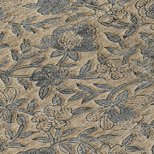 Homeroots 3' Elegant Blue Gray Charcoal Floral Washable Area Rug For Indoor Or Outdoor Spaces, Durable Design 8' Round Polyester 586278