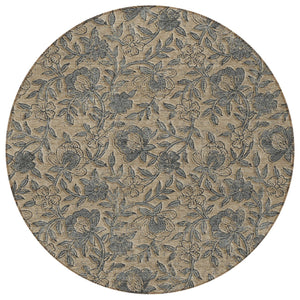 Homeroots 3' Elegant Blue Gray Charcoal Floral Washable Area Rug For Indoor Or Outdoor Spaces, Durable Design 8' Round Polyester 586278