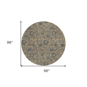 Homeroots 3' Elegant Blue Gray Charcoal Floral Washable Area Rug For Indoor Or Outdoor Spaces, Durable Design 8' Round Polyester 586278