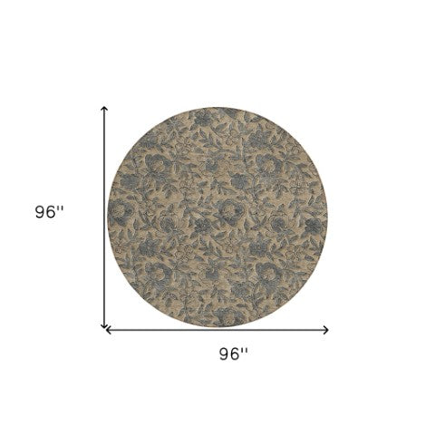 Homeroots 3' Elegant Blue Gray Charcoal Floral Washable Area Rug For Indoor Or Outdoor Spaces, Durable Design 8' Round Polyester 586278