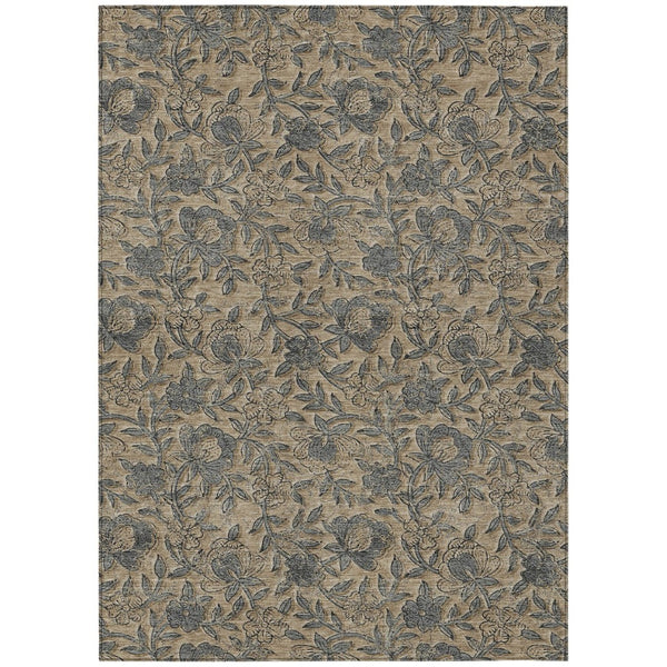 HomeRoots 5' Floral Washable Area Rug in Khaki Beige and Gray – Durable, Stylish, Perfect for Indoor & Outdoor Spaces 8' X 10' 586279