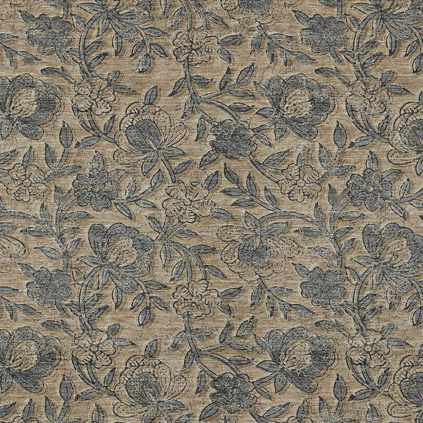 Homeroots 3' Elegant Blue Gray Charcoal Floral Washable Area Rug For Indoor Or Outdoor Spaces, Durable Design 8' X 10' Polyester 586279