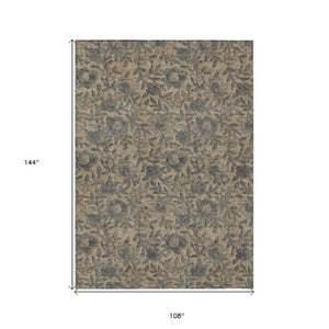 Homeroots 3' Elegant Blue Gray Charcoal Floral Washable Area Rug For Indoor Or Outdoor Spaces, Durable Design 9' X 12' Polyester 586280