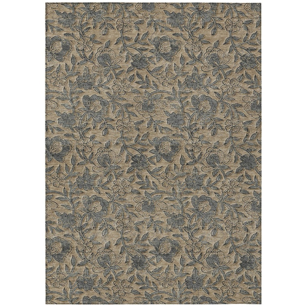 HomeRoots 9' Durable Khaki Beige and Gray Floral Area Rug for Indoor and Outdoor Spaces - Stylish & Washable 9' X 12' 586280