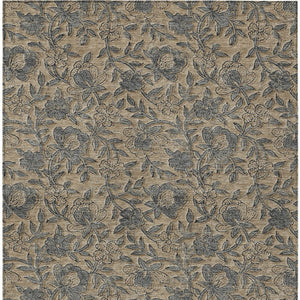 Homeroots 3' Elegant Blue Gray Charcoal Floral Washable Area Rug For Indoor Or Outdoor Spaces, Durable Design 9' X 12' Polyester 586280