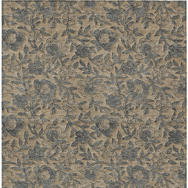 Homeroots 3' Elegant Blue Gray Charcoal Floral Washable Area Rug For Indoor Or Outdoor Spaces, Durable Design 9' X 12' Polyester 586280
