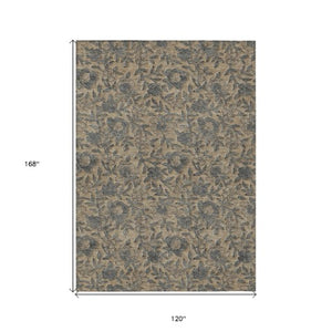 Homeroots 3' Elegant Blue Gray Charcoal Floral Washable Area Rug For Indoor Or Outdoor Spaces, Durable Design 10' X 14' Polyester 586281