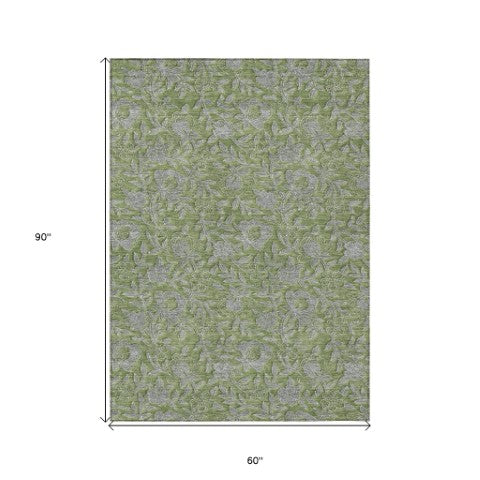 Homeroots 3' Elegant Blue Gray Charcoal Floral Washable Area Rug For Indoor Or Outdoor Spaces, Durable Design 5' X 8' Polyester 586283