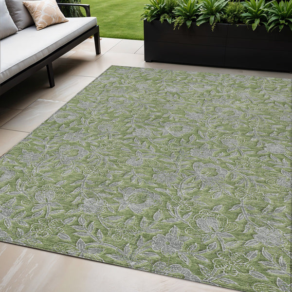 Homeroots 3' Elegant Blue Gray Charcoal Floral Washable Area Rug For Indoor Or Outdoor Spaces, Durable Design 5' X 8' Polyester 586283