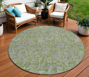 Homeroots 3' Elegant Blue Gray Charcoal Floral Washable Area Rug For Indoor Or Outdoor Spaces, Durable Design 8' Round Polyester 586284