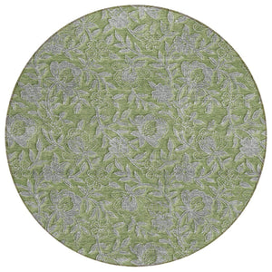 HomeRoots 5' Indoor Outdoor Area Rug in Olive Green and Gray Floral Design - Durable, Washable, Versatile Charm 8' Round 586284
