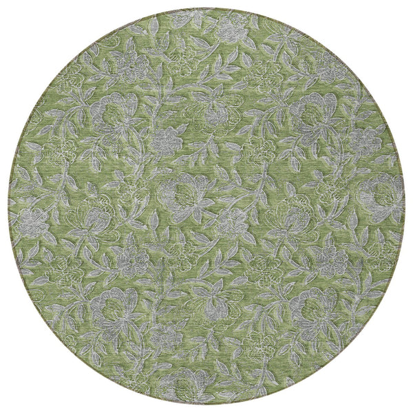 Homeroots 3' Elegant Blue Gray Charcoal Floral Washable Area Rug For Indoor Or Outdoor Spaces, Durable Design 8' Round Polyester 586284