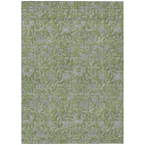 HomeRoots 5' Indoor Outdoor Area Rug in Olive Green and Gray Floral Design - Durable, Washable, Versatile Charm 8' X 10' 586285