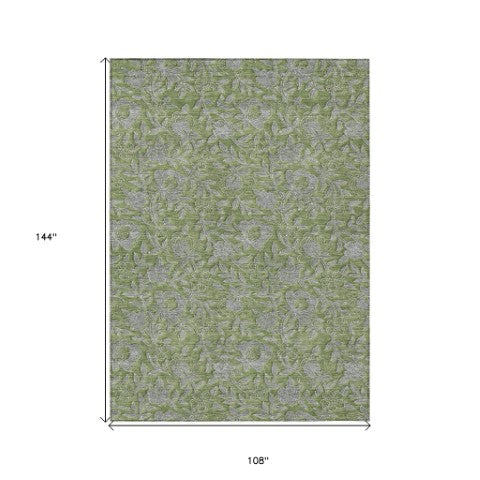 Homeroots 3' Elegant Blue Gray Charcoal Floral Washable Area Rug For Indoor Or Outdoor Spaces, Durable Design 9' X 12' Polyester 586286