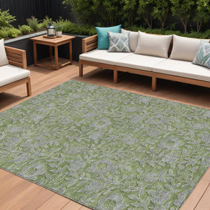 Homeroots 3' Elegant Blue Gray Charcoal Floral Washable Area Rug For Indoor Or Outdoor Spaces, Durable Design 9' X 12' Polyester 586286