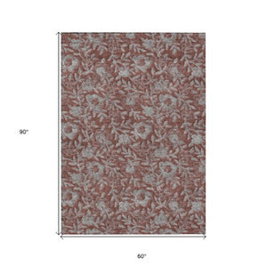 Homeroots 3' Elegant Blue Gray Charcoal Floral Washable Area Rug For Indoor Or Outdoor Spaces, Durable Design 5' X 8' Polyester 586289