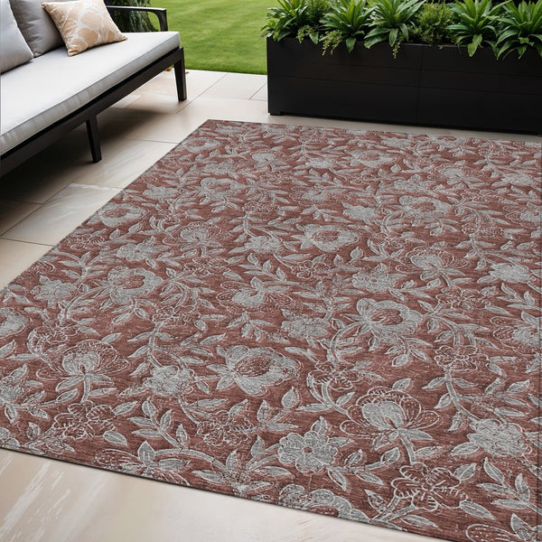 Homeroots 3' Elegant Blue Gray Charcoal Floral Washable Area Rug For Indoor Or Outdoor Spaces, Durable Design 5' X 8' Polyester 586289