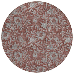 HomeRoots 5' Vibrant Floral Indoor Outdoor Area Rug in Orange, Gray & Silver - Durable, Washable Style for Any Space 8' Round 586290
