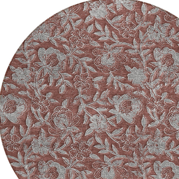 Homeroots 3' Elegant Blue Gray Charcoal Floral Washable Area Rug For Indoor Or Outdoor Spaces, Durable Design 8' Round Polyester 586290