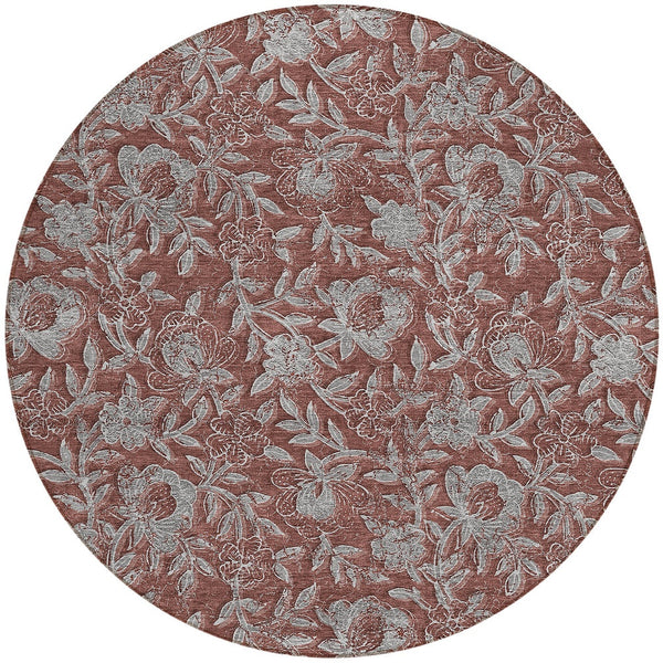 Homeroots 3' Elegant Blue Gray Charcoal Floral Washable Area Rug For Indoor Or Outdoor Spaces, Durable Design 8' Round Polyester 586290