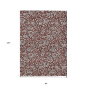 Homeroots 3' Elegant Blue Gray Charcoal Floral Washable Area Rug For Indoor Or Outdoor Spaces, Durable Design 8' X 10' Polyester 586291