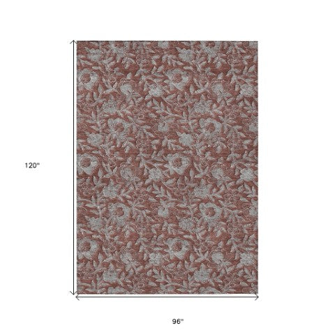 Homeroots 3' Elegant Blue Gray Charcoal Floral Washable Area Rug For Indoor Or Outdoor Spaces, Durable Design 8' X 10' Polyester 586291