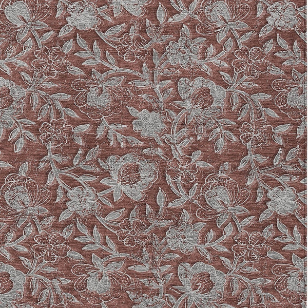 Homeroots 3' Elegant Blue Gray Charcoal Floral Washable Area Rug For Indoor Or Outdoor Spaces, Durable Design 8' X 10' Polyester 586291