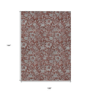 Homeroots 3' Elegant Blue Gray Charcoal Floral Washable Area Rug For Indoor Or Outdoor Spaces, Durable Design 9' X 12' Polyester 586292