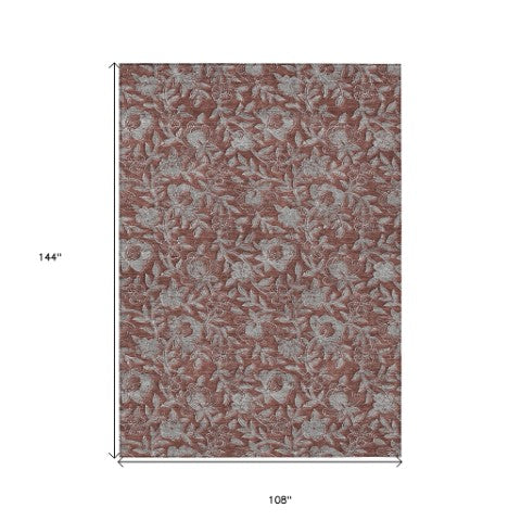 Homeroots 3' Elegant Blue Gray Charcoal Floral Washable Area Rug For Indoor Or Outdoor Spaces, Durable Design 9' X 12' Polyester 586292