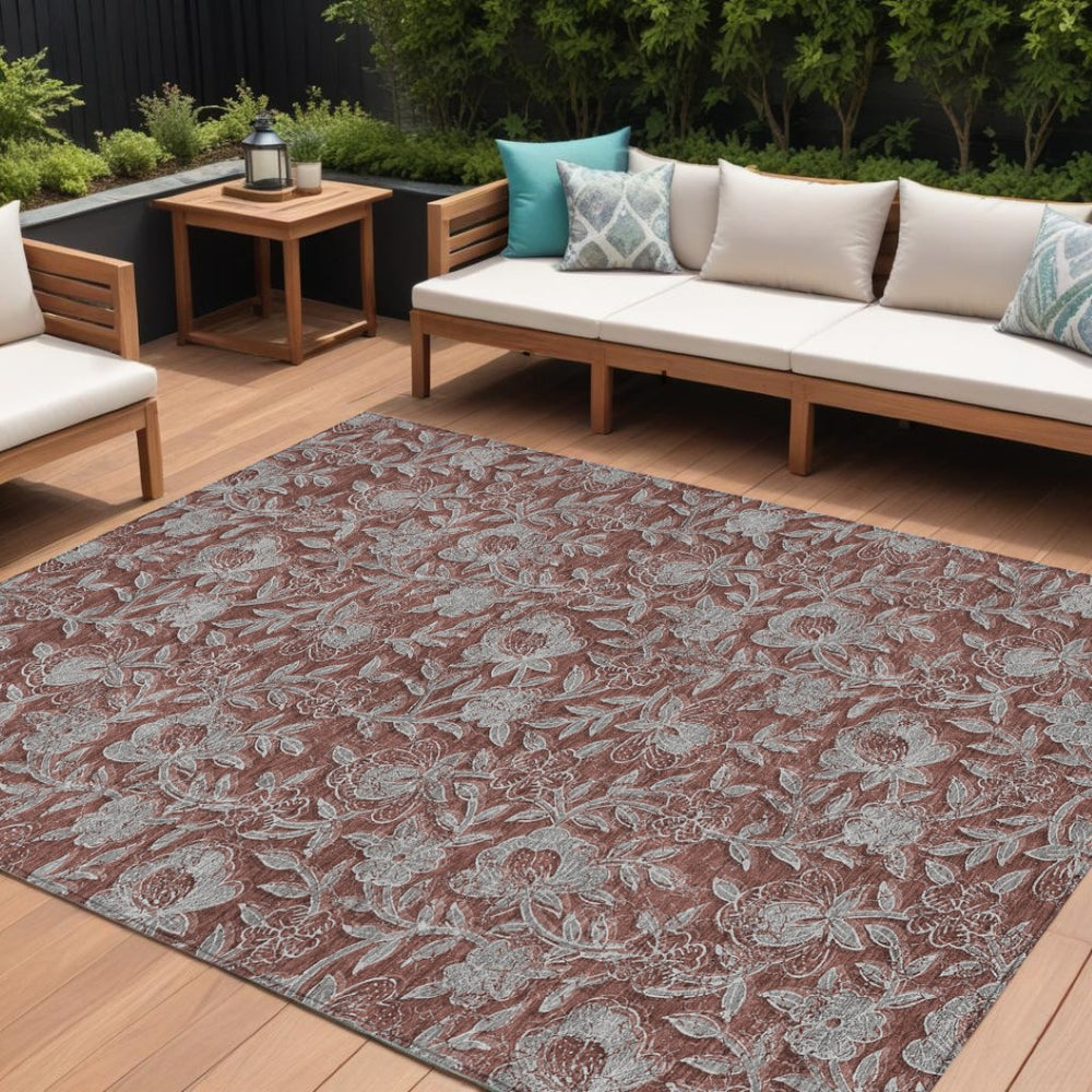 HomeRoots 9' Vibrant Floral Washable Area Rug in Orange, Gray & Silver - Perfect for Indoor & Outdoor Spaces 9' X 12' 586292
