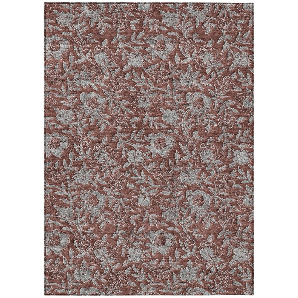 HomeRoots 9' Vibrant Floral Washable Area Rug in Orange, Gray & Silver - Perfect for Indoor & Outdoor Spaces 9' X 12' 586292
