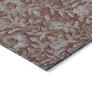 Homeroots 3' Elegant Blue Gray Charcoal Floral Washable Area Rug For Indoor Or Outdoor Spaces, Durable Design 9' X 12' Polyester 586292