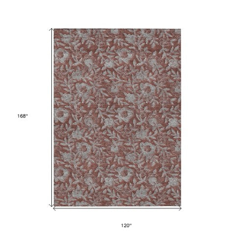 Homeroots 3' Elegant Blue Gray Charcoal Floral Washable Area Rug For Indoor Or Outdoor Spaces, Durable Design 10' X 14' Polyester 586293