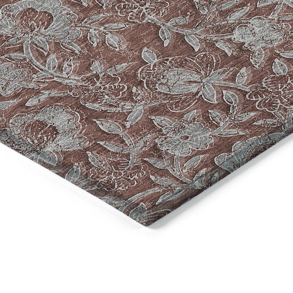 Homeroots 3' Elegant Blue Gray Charcoal Floral Washable Area Rug For Indoor Or Outdoor Spaces, Durable Design 10' X 14' Polyester 586293