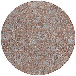 Homeroots 3' Elegant Blue Gray Charcoal Floral Washable Area Rug For Indoor Or Outdoor Spaces, Durable Design 8' Round Polyester 586296