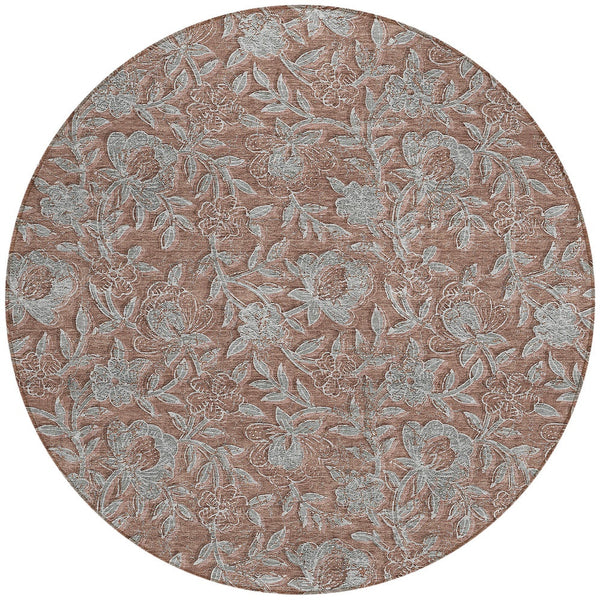 Homeroots 3' Elegant Blue Gray Charcoal Floral Washable Area Rug For Indoor Or Outdoor Spaces, Durable Design 8' Round Polyester 586296