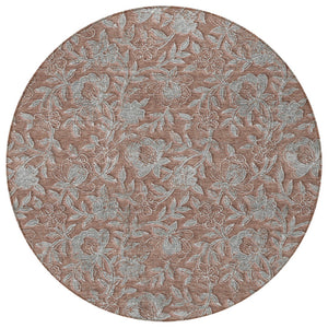 Homeroots 3' Elegant Blue Gray Charcoal Floral Washable Area Rug For Indoor Or Outdoor Spaces, Durable Design 8' Round Polyester 586296