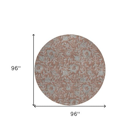 Homeroots 3' Elegant Blue Gray Charcoal Floral Washable Area Rug For Indoor Or Outdoor Spaces, Durable Design 8' Round Polyester 586296