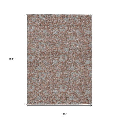 Homeroots 3' Elegant Blue Gray Charcoal Floral Washable Area Rug For Indoor Or Outdoor Spaces, Durable Design 10' X 14' Polyester 586299