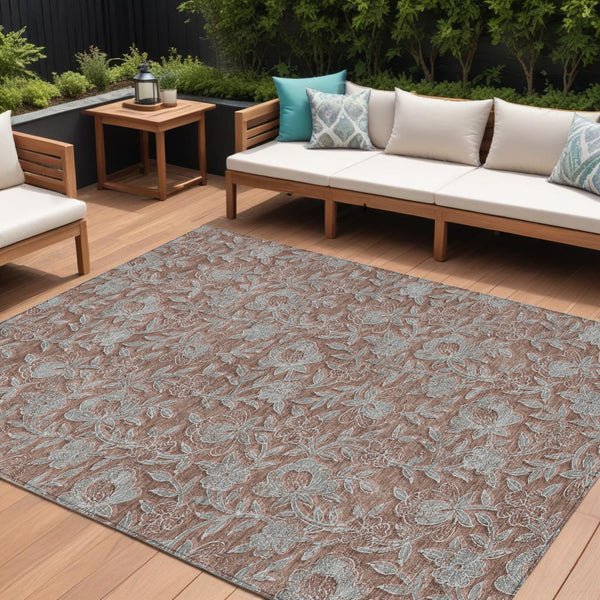 Homeroots 3' Elegant Blue Gray Charcoal Floral Washable Area Rug For Indoor Or Outdoor Spaces, Durable Design 10' X 14' Polyester 586299