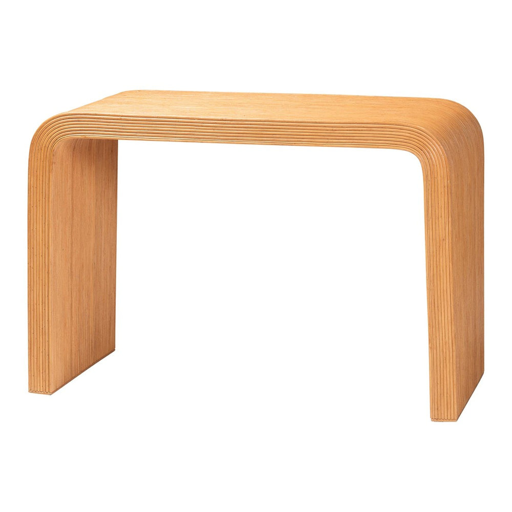 English Elm Bohemian Fluted Rattan Console Table with Mahogany Frame for Entryway Decor B2750P420421