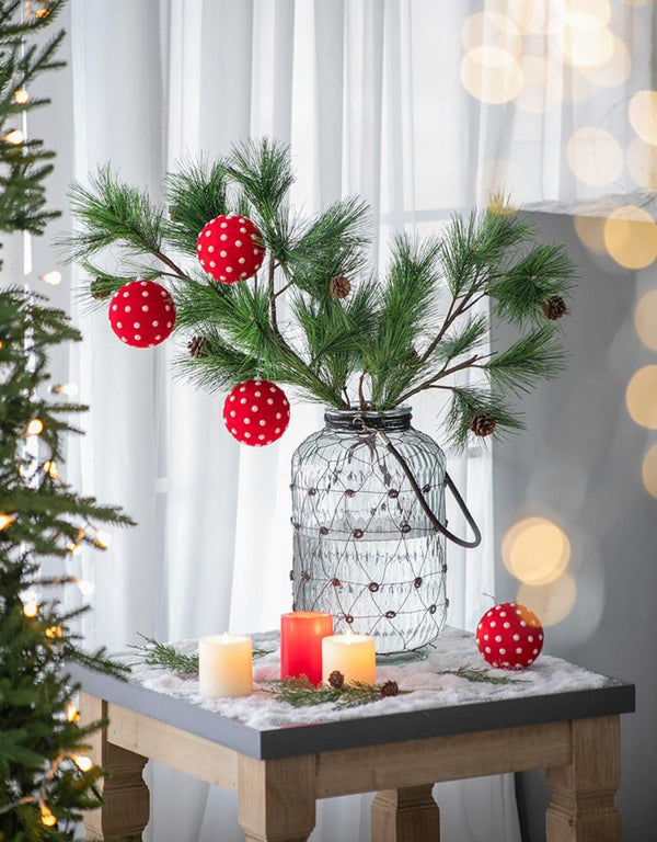 English Elm D3.9" Beaded Flocked Christmas Ball Ornaments Set of 6 Textured Holiday Tree Accents W2078P257513