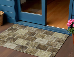 Homeroots 3' Brown Beige And Taupe Patchwork Washable Area Rug - Perfect For Indoor And Outdoor Spaces! 3' X 5' Polyester 586306