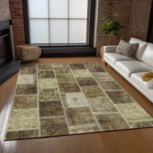 Homeroots 3' Brown Beige And Taupe Patchwork Washable Area Rug - Perfect For Indoor And Outdoor Spaces! 3' X 5' Polyester 586306