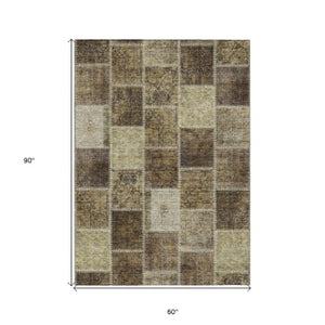 Homeroots 3' Brown Beige And Taupe Patchwork Washable Area Rug - Perfect For Indoor And Outdoor Spaces! 5' X 8' Polyester 586307