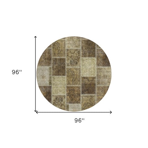 Homeroots 3' Brown Beige And Taupe Patchwork Washable Area Rug - Perfect For Indoor And Outdoor Spaces! 8' Round Polyester 586308