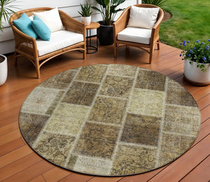 Homeroots 3' Brown Beige And Taupe Patchwork Washable Area Rug - Perfect For Indoor And Outdoor Spaces! 8' Round Polyester 586308